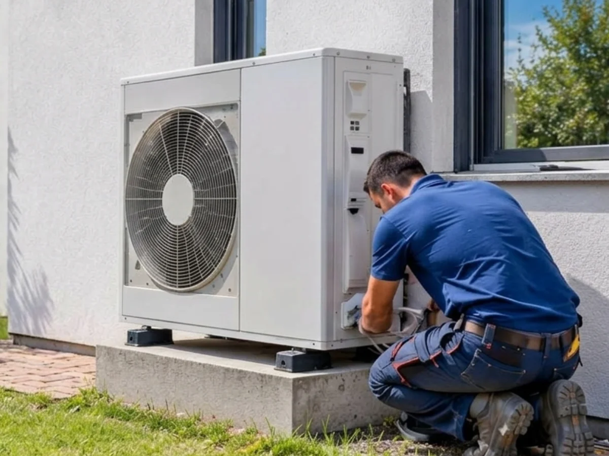 Técnicos instalando una bomba de calor